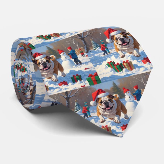 Cravate Bulldog Noël Festival scène de neige (Roulé)