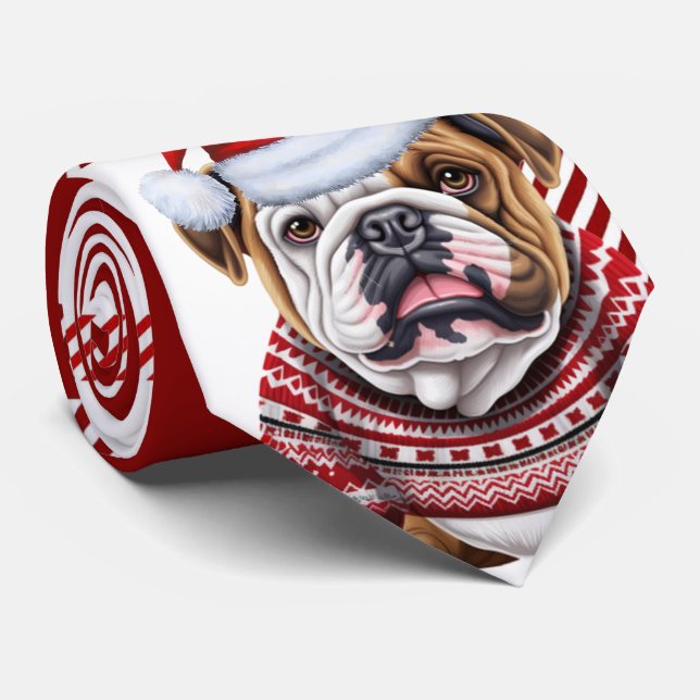 Cravate Bulldog Rouge et blanc Plaid Noël (Roulé)