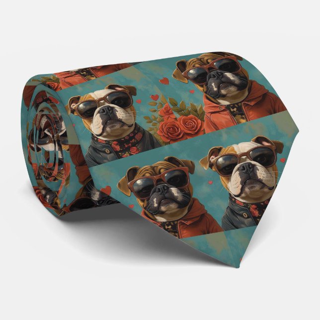 Cravate Bulldog with Heart Roses Saint-Valentin (Roulé)