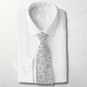 Cravate Bulles et anneaux, cercles blancs sur gris