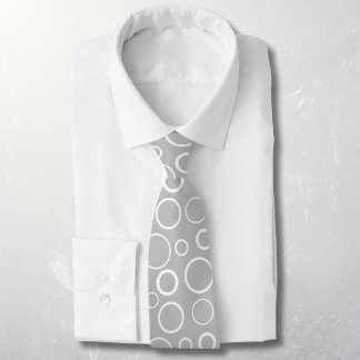 Cravate Bulles et anneaux, cercles blancs sur gris