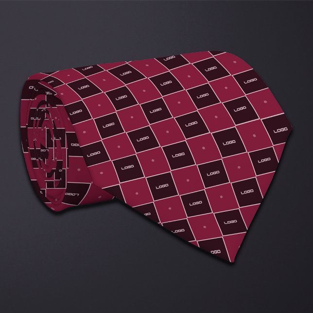 Cravate Burgundy Checkerboard Logo Pattern (Créateur téléchargé)