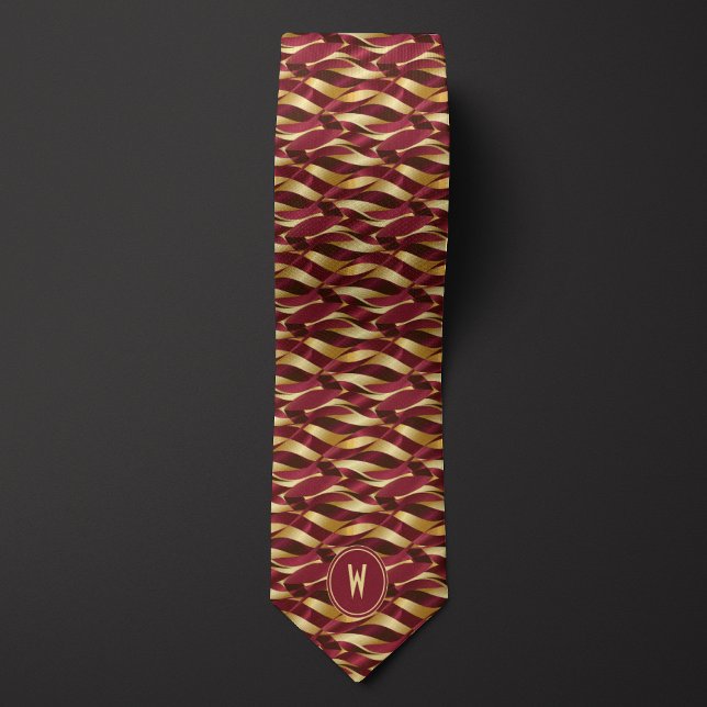 Cravate Burgundy et Gold Ribbon Abstract (Créateur téléchargé)
