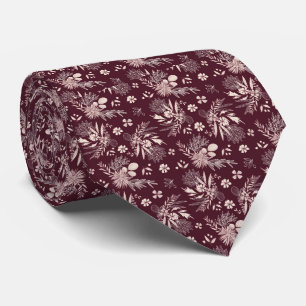 Cravate Burgundy Floral Pattern Groom's Mariage Attire