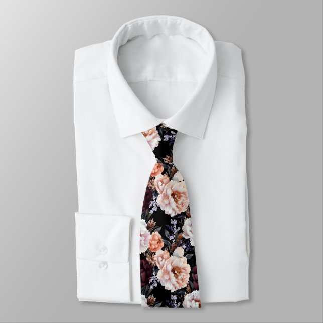 Cravate Burgundy Peonies Motif Floral (Attaché)