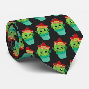 Cravate Cactus ronds mignons dans un Motif de Sombrero rou
