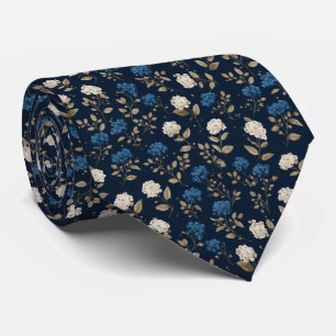 Cravate Cadeau de mariage botanique floral blanc bleu pour