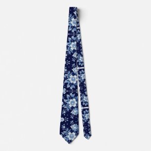Cravate Cadeau de mariage en porcelaine bleu marine floral