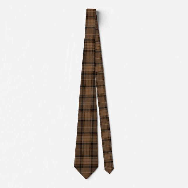 Cravate Café Brown et Tartan noir Motif (Devant)