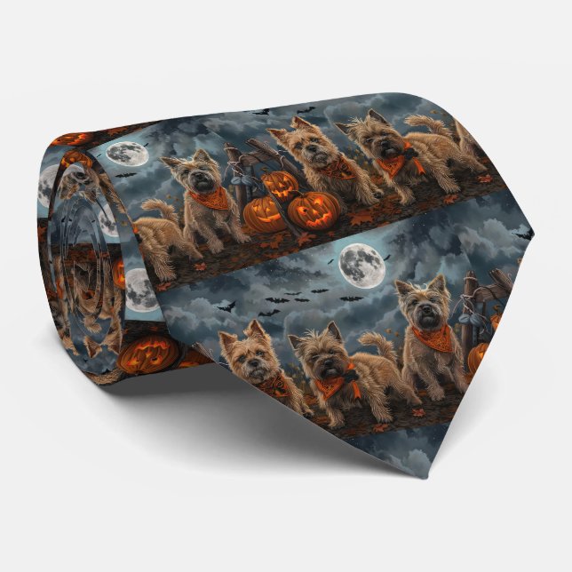 Cravate Cairn Terrier Halloween Squelettes (Roulé)
