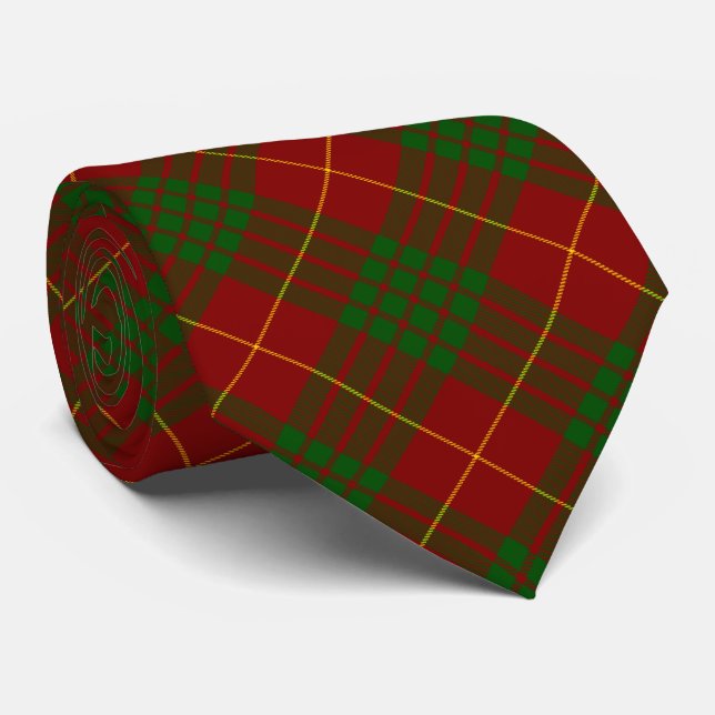Cravate Cameron tartan rouge vert plaid (Roulé)