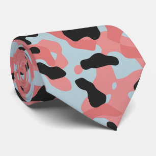 Cravate Camouflage rose doux en gris foncé et bleu pâle