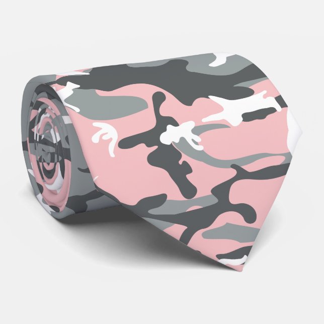Cravate Camouflage rose et gris, Militaire, Armée (Roulé)