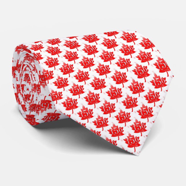 Cravate Canada 150 Rouge Feuille d'érable Fireworks Blanc (Roulé)
