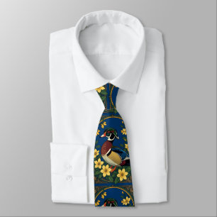 Cravate Canard branchu et fleurs de jasmin