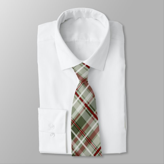 Cravate canneberge rouge vert foncé Noël plissé (Attaché)