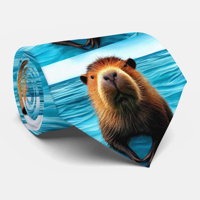 Cravate Capybara dans le Motif de l'eau (Roulé)