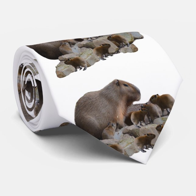 Cravate Capybaras De Mère Et De Bébé, (Roulé)