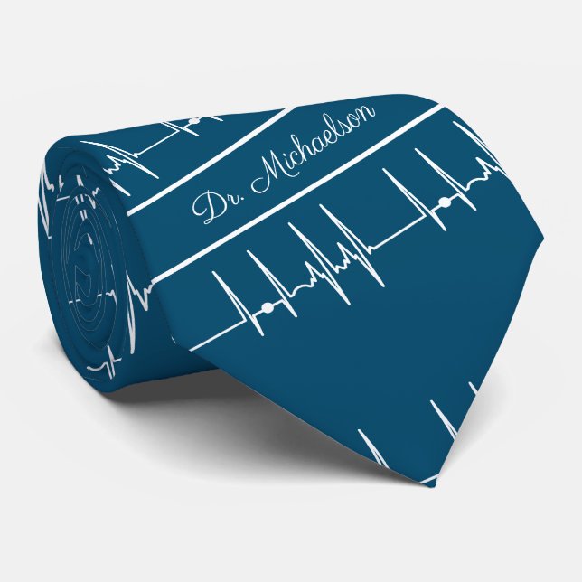 Cravate Cardiogramme Cardiogramme Médicale ECG Blue (Roulé)
