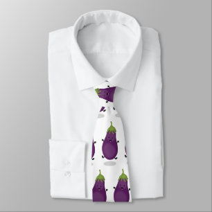 Cravate Caricature d'aubergine d'aubergine joliment heureu