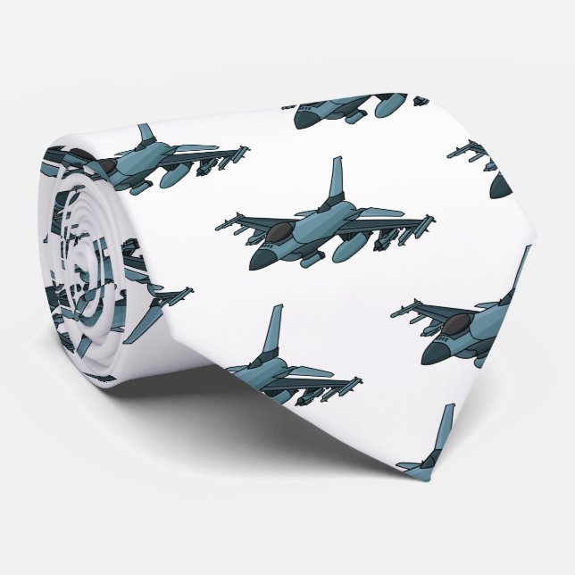 Cravate Caricature d'avion de chasse militaire (Roulé)