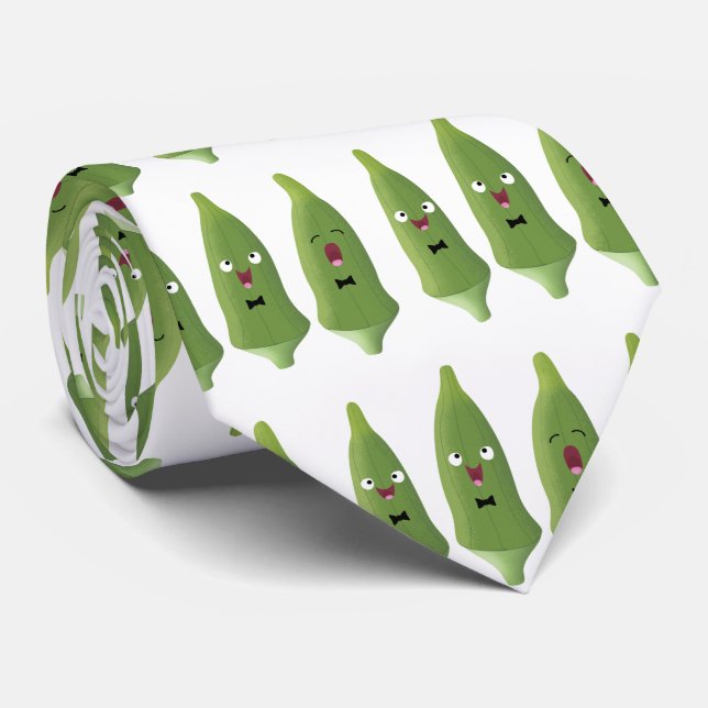 Cravate Caricature de légumes de l'okra chantante mignonne (Roulé)