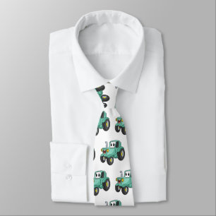 Cravate Caricature joli tracteur vert joyeux