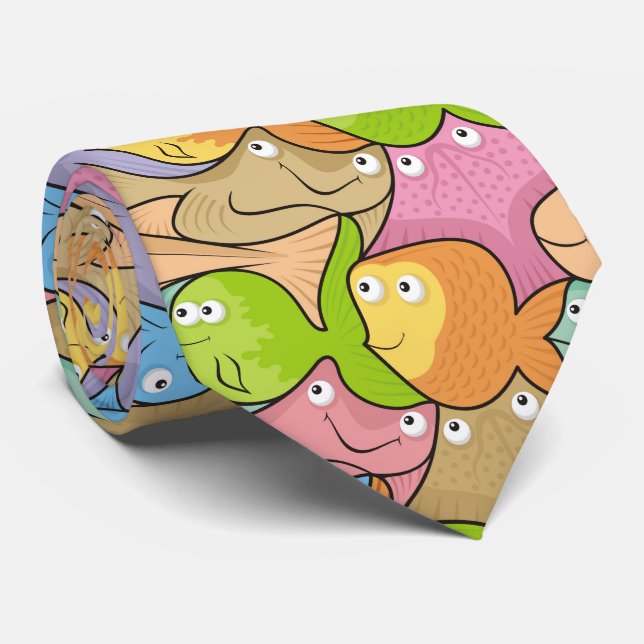 Cravate Caricature sur les poissons (Roulé)