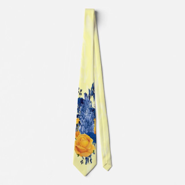 Cravate Carnation bleue des roses jaunes du 50e anniversai (Devant)