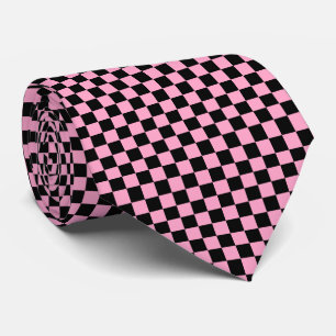 Cravate Carration rose et damier noir