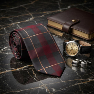 Cravate Carreaux Tartan Rouge et Gris Classique