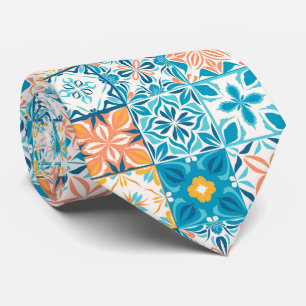Cravate Carrelage orange et bleu
