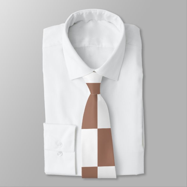 Cravate Carrés Checker mocha brun blanc géométrique rétro (Attaché)