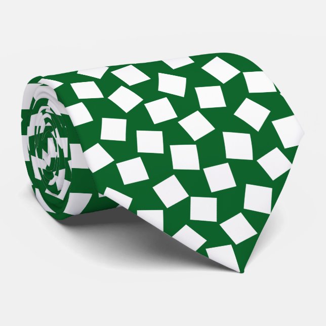 Cravate Carrés irréguliers - Blanc sur le vert de la forêt (Roulé)