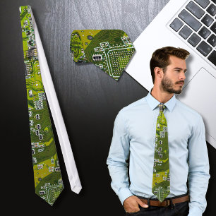 Cravate Carte de circuit Geek d'ordinateur vert clair