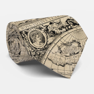Cravate Carte du monde vintage Tan Black