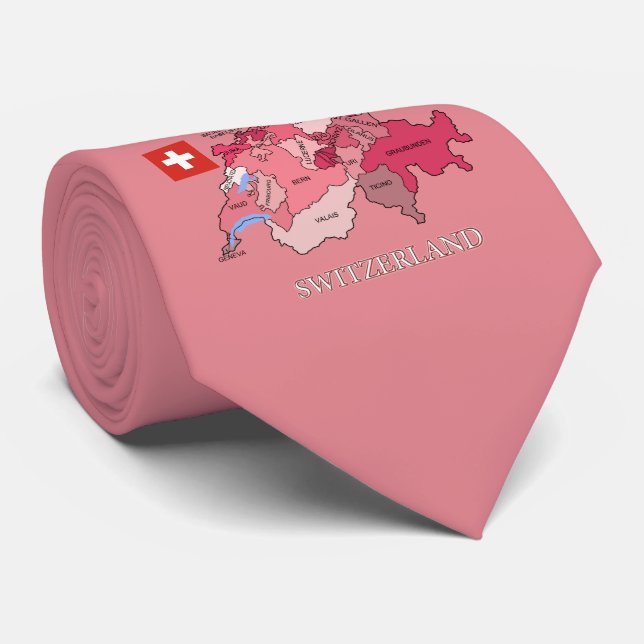 Cravate Carte et drapeau de la Suisse (Roulé)