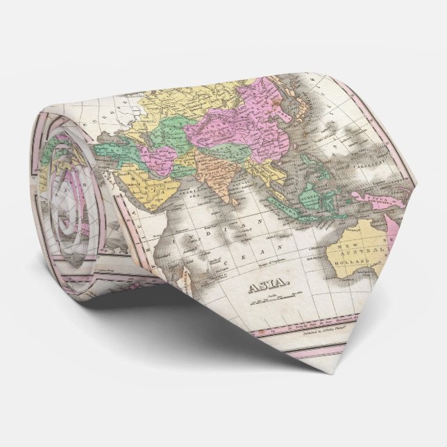 Cravate Carte vintage de l'Asie (1827) (Roulé)