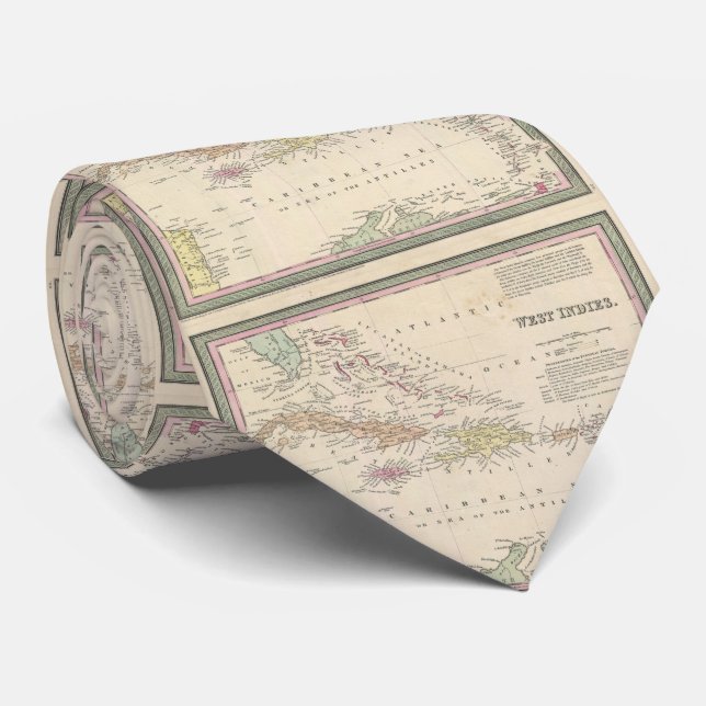 Cravate Carte vintage des Caraïbes (1850) (Roulé)