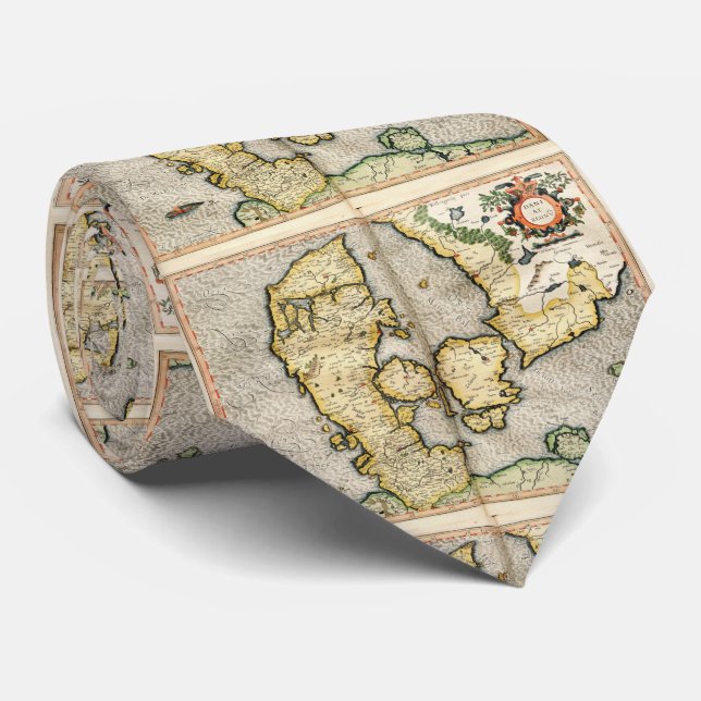 Cravate Carte vintage du Danemark (1596) (Roulé)