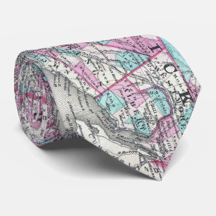 Cravate Carte vintage du Québec et du Nouveau Brunswick