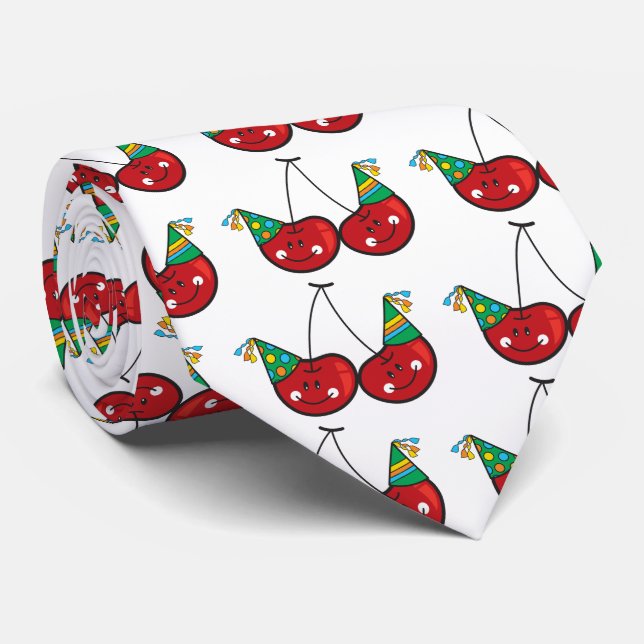 Cravate Cartographier Fun & Red Cheeky Cherries Avec Casqu (Roulé)