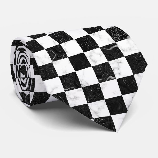 Cravate Carton de contrôle en marbre noir et argent blanc (Roulé)