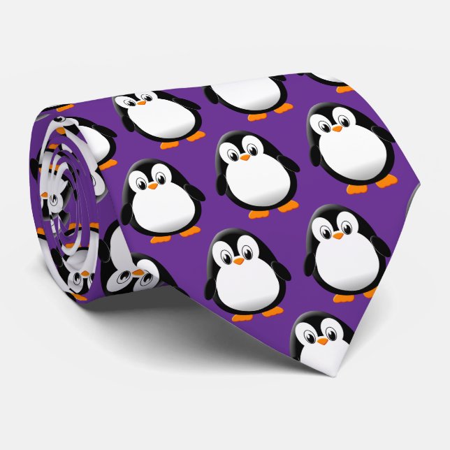 Cravate Carton mignon en pingouin violet (Roulé)