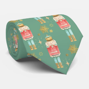 Cravate Casse-noix de Noël Golden Snowflakes Green