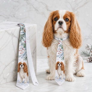 Cravate Cavalier King Charles Spaniel aquarelle d'hiver