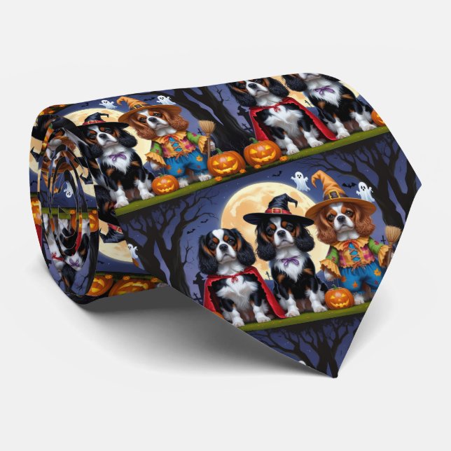 Cravate Cavalier King Charles Spaniel Citrouille Halloween (Roulé)