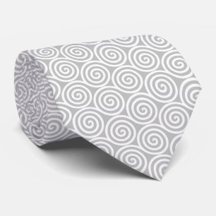 Cravate Cercles de spirale abstraits en gris argenté et bl