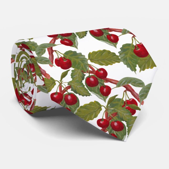 Cravate Cerise cool carrelée fruit motif (Roulé)