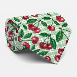 Cravate Cerises rouges sur en vichy vert clair